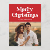 レトロタイポグラフィレッドメリークリスマスフォト シーズンポストカード (正面)