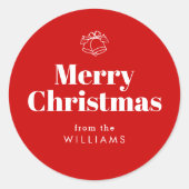 レトロタイポグラフィレッドメリークリスマス ラウンドシール (正面)