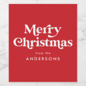 レトロタイポグラフィレッドメリークリスマス ワインラベル (シングルラベル)