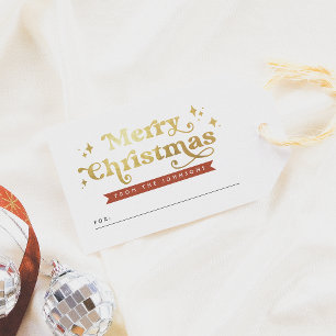 レトロタイポグラフィレッド&金ゴールドグルービーメリークリスマス ギフトタグ