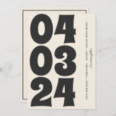 レトロタイポグラフィヴィンテージB&W番号写真Qrコード セーブザデート (正面/裏面)