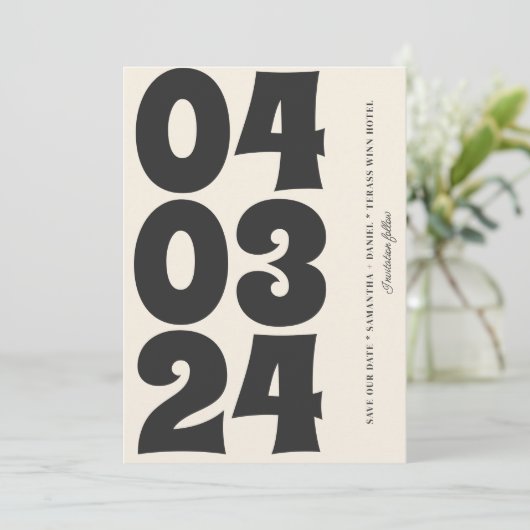 レトロタイポグラフィヴィンテージB&W番号写真Qrコード セーブザデート (スタンド正面)