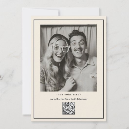 レトロタイポグラフィヴィンテージB&W番号写真Qrコード セーブザデート (裏面)