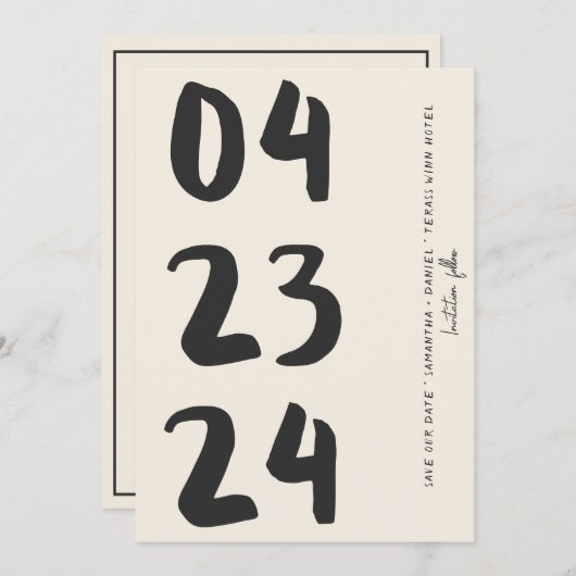 レトロタイポグラフィヴィンテージB&W番号写真Qrコード セーブザデート (正面/裏面)