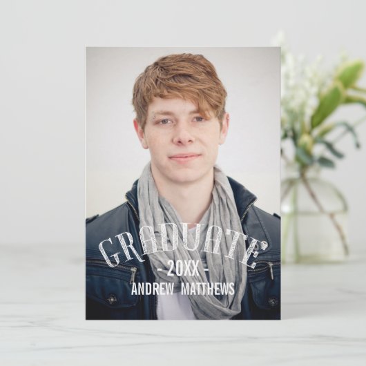 レトロタイポグラフィ写真卒業パーティー招待状 招待状 (スタンド正面)