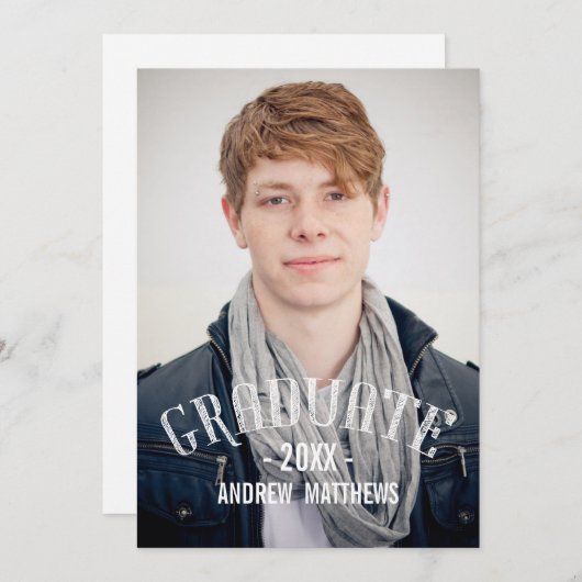 レトロタイポグラフィ写真卒業パーティー招待状 招待状 (正面/裏面)