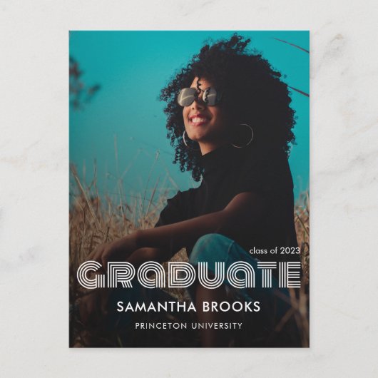 レトロタイポグラフィ写真卒業 案内ポストカード (正面)