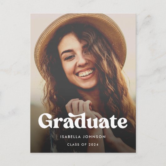 レトロタイポグラフィ写真卒業 案内ポストカード (正面)