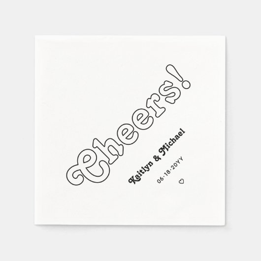 レトロタイポグラフィ応援!白黒結婚の スタンダードカクテルナプキン (正面)