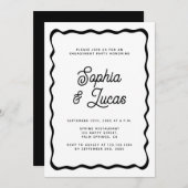 レトロタイポグラフィ白黒婚約パーティ 招待状 (正面/裏面)