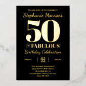 レトロタイポグラフィ50と素晴らしいブラックと金ゴールド 箔招待状 (正面)