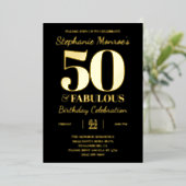 レトロタイポグラフィ50と素晴らしいブラックと金ゴールド 箔招待状 (立ち正面)
