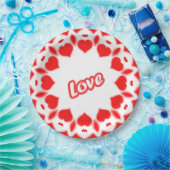 レトロタイポグラフィ"愛"赤バレンタインハート ペーパープレート (パーティー)