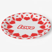 レトロタイポグラフィ"愛"赤バレンタインハート ペーパープレート (アングル)
