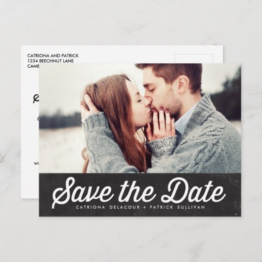 レトロタイポグラフィChalkboard日付写真を保存 案内ポストカード (正面/裏面)