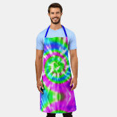 レトロタイモダン染めピンクターコイズブルー エプロン (着用した状態)