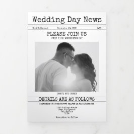 レトロタイ結婚プライターのパーソナライズされた新聞 三つ折りクリスマスカード