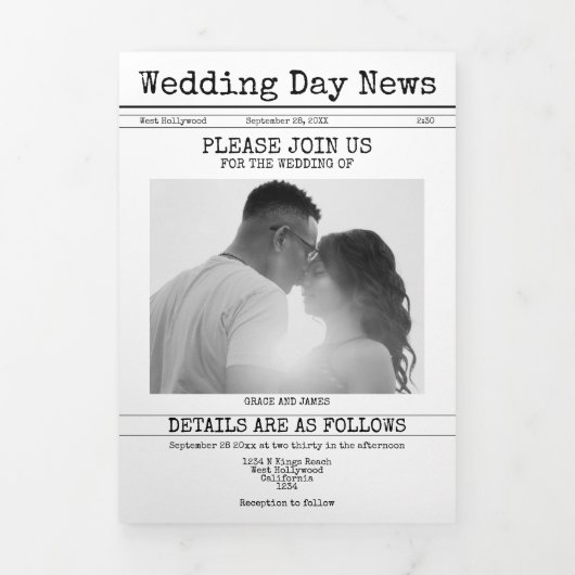 レトロタイ結婚プライターのパーソナライズされた新聞 三つ折りクリスマスカード (カバー)