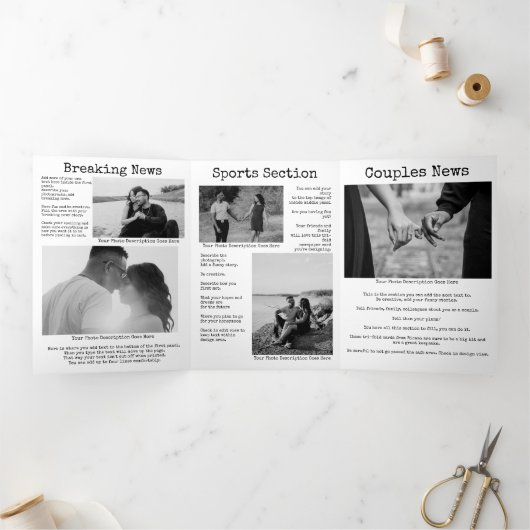 レトロタイ結婚プライターのパーソナライズされた新聞 三つ折りクリスマスカード (内部)