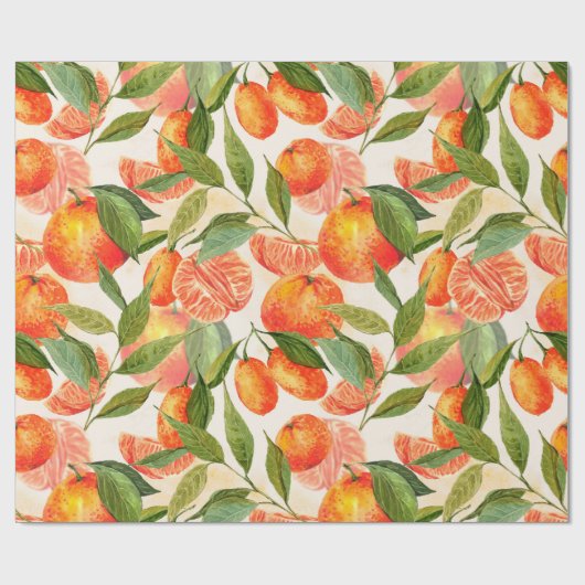 レトロタンジェリンマンダリンズブランチクリスマス ラッピングペーパー (フラット)