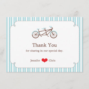 レトロタンデム自転車ブルー&ホワストライプのイト結婚ズ サンキューカード