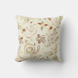 レトロタン&ブラウンフローラ装飾用クッション クッション
