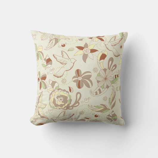 レトロタン&ブラウンフローラ装飾用クッション クッション (正面)