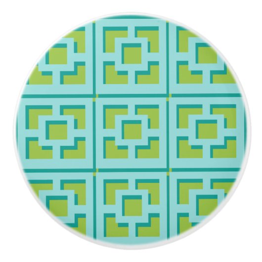 レトロターコイズおよびグリーントレリスセラミックプル セラミックノブ (正面)