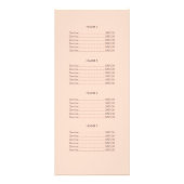レトロターコイズおよびピーチ価格表メニュー ラックカード (裏面)