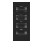 レトロターコイズおよび金ゴールドプラーク価格表メニュー ラックカード (裏面)