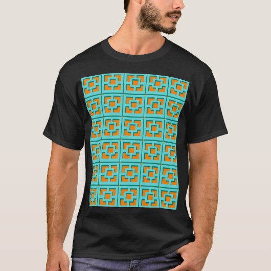 レトロターコイズとオレンジトレリスTシャツ Tシャツ (正面)