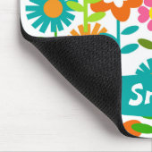 レトロターコイズとオレンジ色の花 マウスパッド (コーナー)