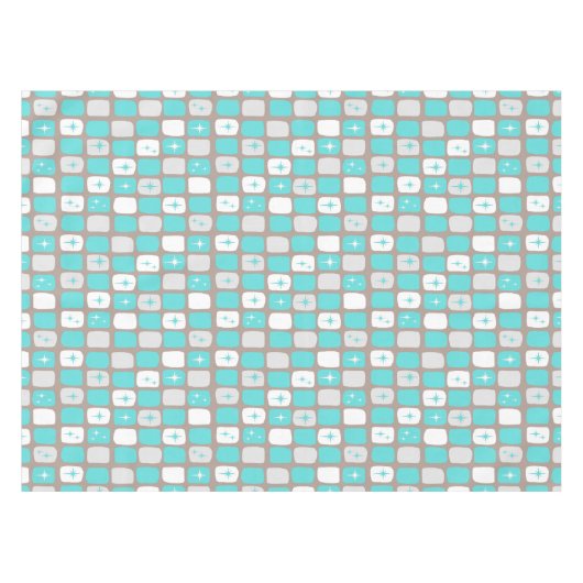 レトロターコイズスターバストTableloth *小プリント テーブルクロス (正面(横))
