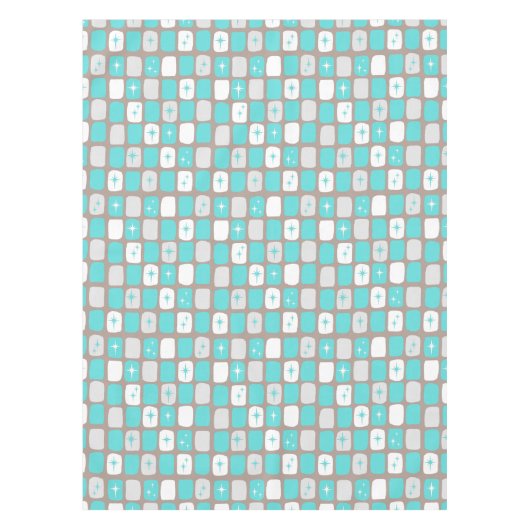 レトロターコイズスターバストTableloth *小プリント テーブルクロス (正面)