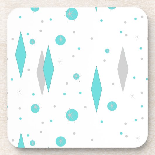 レトロターコイズダイヤモンドスターバストプラスチックコースター コースター (正面)