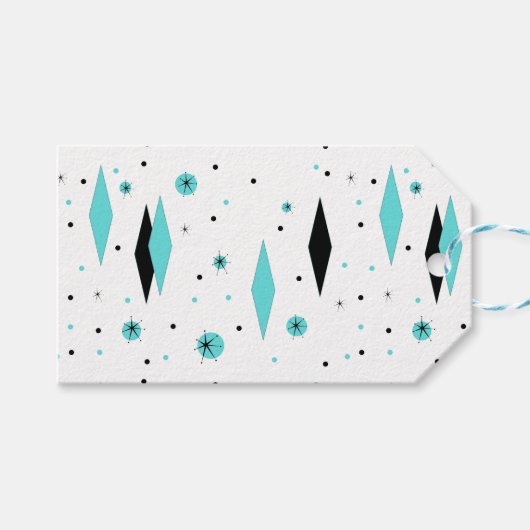 レトロターコイズダイヤモンド&スターバストギフトラベル ギフトタグ (正面(横))
