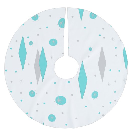 レトロターコイズダイヤモンド&スターバストツリースカート ブラッシュドポリエステルツリースカート (正面)