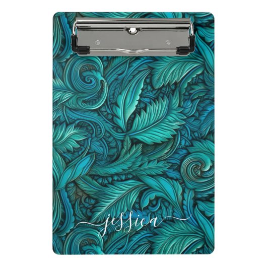 レトロターコイズツールレザースクリプト名 ミニクリップボード (正面)