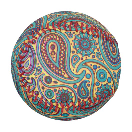 レトロターコイズレインボーペイズリーモチーフ 野球ボール (裏面右)