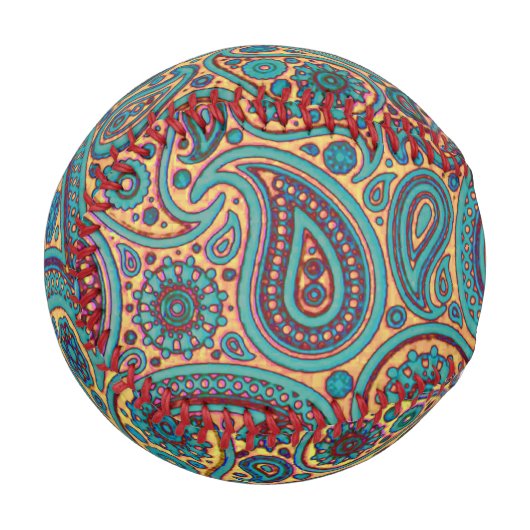 レトロターコイズレインボーペイズリーモチーフ 野球ボール (正面左)