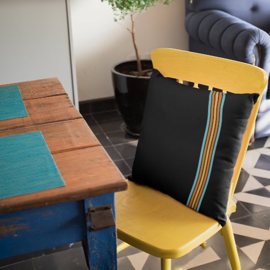 レトロターコイズ及びオレンジストライプ クッション