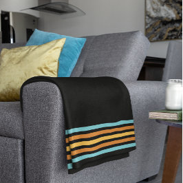 レトロターコイズ及びオレンジストライプ フリースブランケット