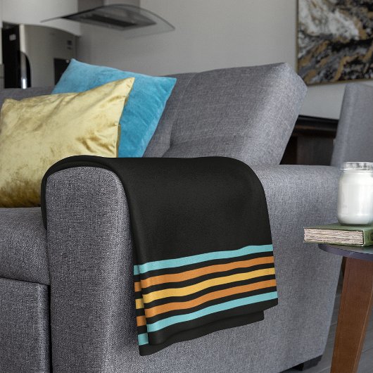 レトロターコイズ及びオレンジストライプ フリースブランケット