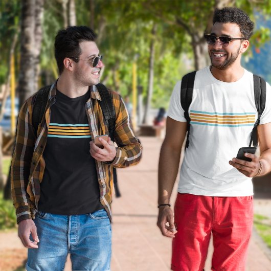 レトロターコイズ及びオレンジストライプ Tシャツ