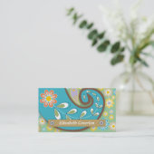レトロターコイズ、グリーンペイズリーモチーフフローラ 名刺 (スタンド正面)