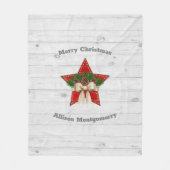 レトロタータンチェックホワイトウッド木製クリスマススター フリースブランケット (正面)