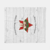 レトロタータンチェックホワイトウッド木製クリスマススター フリースブランケット (正面(横))