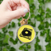 レトロターンテーブルグラフィック(黒) キーホルダー (手)