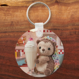 レトロダイナーでハリネズミのかぎ針編みとミルクシェイク キーホルダー