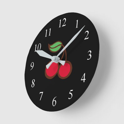 レトロダイナーキッチンブラックさくらんぼウォールクロック ラウンド壁時計 (傾斜)